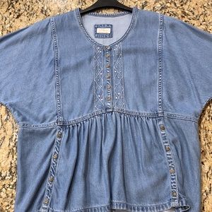 Wrap London Embroidered Denim Blue Top